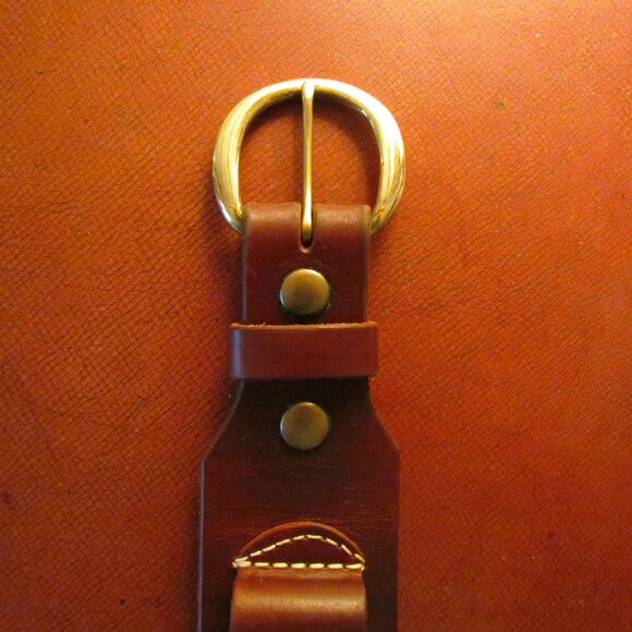 LEATHER AMMO BELT, HUNTING;  32"- 37" WAIST, 2.5" WIDE, BRASS BUCKLE; HUNTER'S - Picture 7 of 11